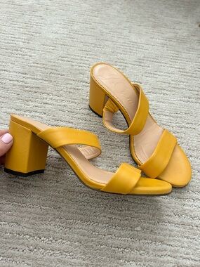 J Crew Marigold Yellow Slides leather Block Heel